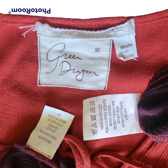 Green Dragon Red Ombre Gauzy Boho Dress - M - Picture 7 of 9